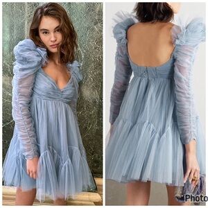 Zimmermann Tulle Ruched‎ Mini Dress Blue Size 6